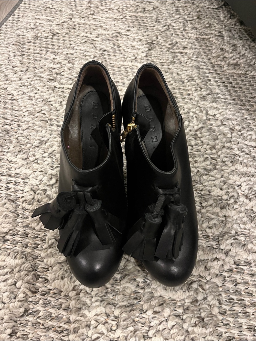 Marni Black Leather Tassel Ankle Booties